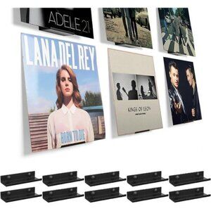 Set of 10 vinyl record wall mount shelves black metal album display storage rack